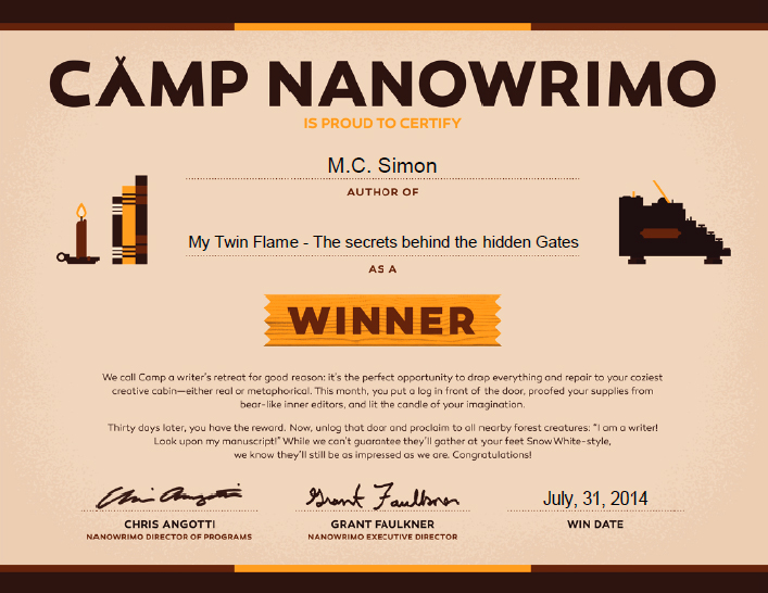 Camp Nanowrimo Winner - M.c. Simon