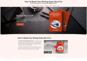 Writing Goals Mastery - Custom Author Website Design by WritersPayItForward Professional author website design example - Writing Goals Mastery homepage featuring clean WordPress layout for productivity coaching author