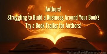 Illustration of a glowing book surrounded by film elements, symbolizing a book trailer for authors